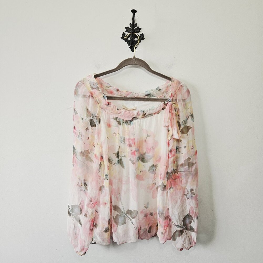 Prontomoda Giusy Blouse Size S Floral Silk Flowy Rose Top Feminine Italy EUC